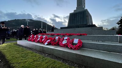 Poppy wreathes at memorial in St John's