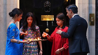 The prime minister, his wife Akshata Murty and two daughters mark the Hindu festival of lights.