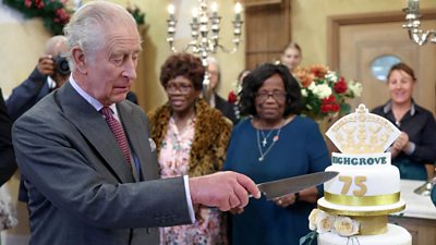King Charles cuts birthday cake in front of guests