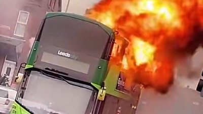 Leeds double decker bus on fire