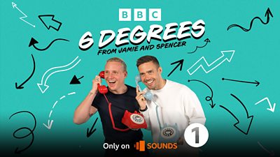 Artwork for 6 Degrees from Jamie and Spencer featuring the pair holding 1970s-style rotary phones to their ears. 