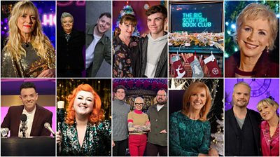 Collage of ten images featuring the stars and programmes included in the BBC Scotland festive schedule. 