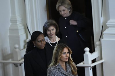 From down to top, former first ladies Melania Trump, Michelle Obama, Laura Bush and Hillary Clinton