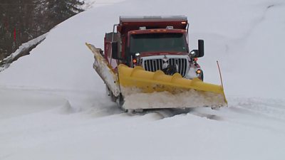 A truck shovels snow in Pennsylvania