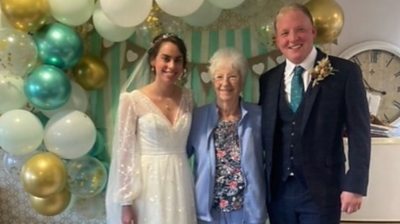 bride, grandmother and groom