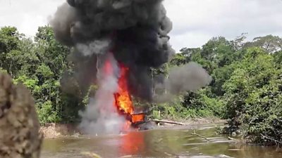An explosion over a river