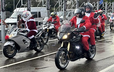 Bikers dressed as santas in the charity ride out