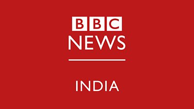 Red and white logo with text reading: “BBC News India”