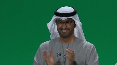COP28 president Sultan al-Jaber clapping