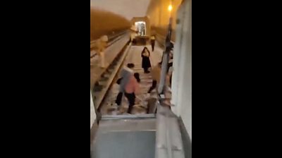 Eyewitness videos show passengers stranded in wintry conditions after two of the carriages separated.