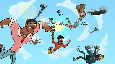 Animation: Characters fall through the sky