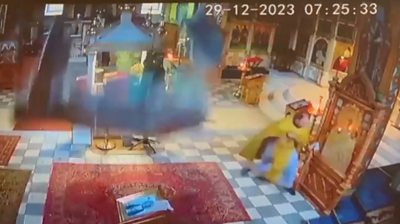 CCTV shows debris falling from the from the building's ceiling after Russian strikes hit the area.