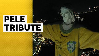 Christ the Redeemer lit up in Pele's jersey