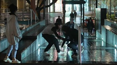 Young people doing parkour in London
