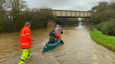People took to using a canoe on a flooded road in Llantwit Major