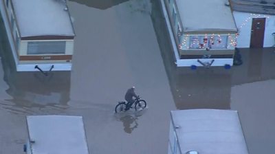 Helicopter footage shows the devastation caused by heavy rainfall in the East Midlands.