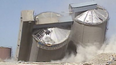 Sugar factory's twin silo towers demolished