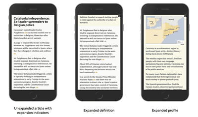 Mock up of the Expander format on three phone screens
