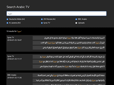 Screenshot of all Arabic feeds in tool