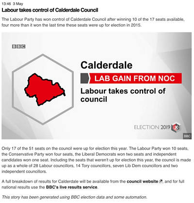 Salco election page for the Calderdale constituency
