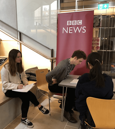 Students test an early prototype of interactive news