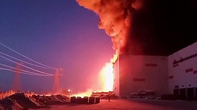 Huge warehouse on fire