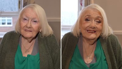 Comparison showing Glenda's makeover