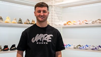 Taylor McNellie in his Glasgow trainer shop