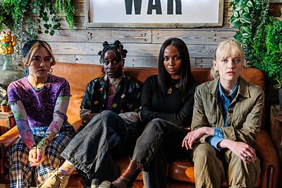 (L-R);Jules (MOLLY HARRIS);Sammie (BABIRYE BUKILWA);Kat (ALISHA BAILEY);Geri (POPPY LEE FRIAR) in Domino Day (Photo Credit: ÃÛÑ¿´«Ã½/Dancing Ledge/Ben Gregory-Ring)