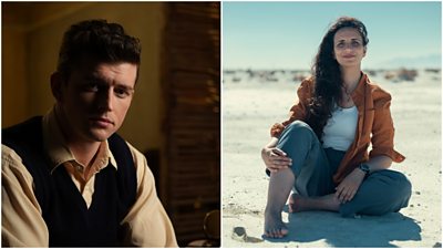 Left image of young man looking to camera. Right image of Ella Al-Shamahi