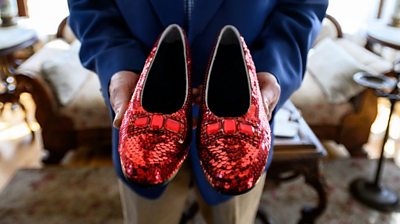 Person holding ruby slippers