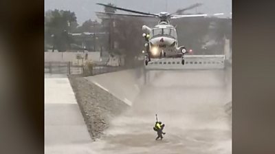 Man hoisted from river from by rescue helicopter in Los Angeles