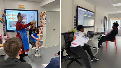 A collage showing two images from workshops during the Young Reporter 2023