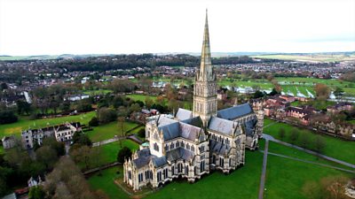 Drone footage shows Salisbury Cathedral without scaffolding