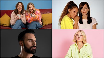 Clockwise from top left: Natalie Cassidy and Joanna Page, Miquita Oliver and Lily Allen, Joanne McNally, Rylan