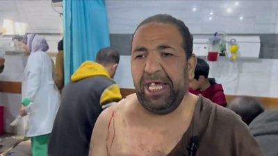 A man in a Gaza hospital appears on camera