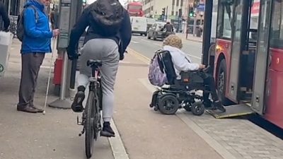 A 'floating bus stop' next to a cycle lane