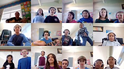 Children in California singing Sospan Fach
