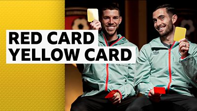Bournemouth's Ryan Christie and Lewis Cook holding red and yellow cards