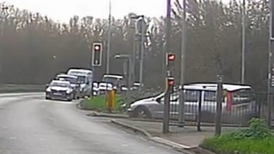 The car falls into a bus lane car trap in St Ives, Cambridgeshire