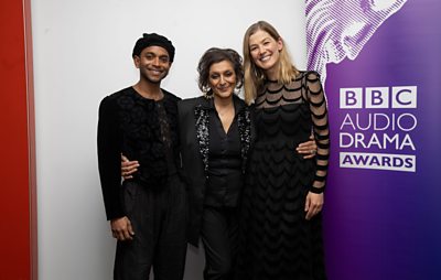 Hiran Abeysekera, Meera Syal and Rosamund Pike at the BBC Audio Drama Awards 2024