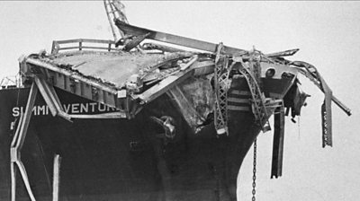 Bridge collapsed over a ship