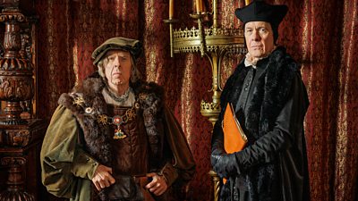 Timothy Spall as the Duke of Norfolk and Alex Jennings as Stephen Gardiner in Wolf Hall/ The Mirror and the Light. 