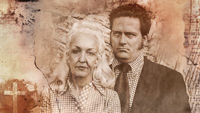 A sepia toned image of Susan Alamo and Tony Alamo