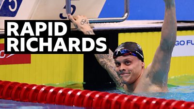 Matt Richards celebrates winning the men's 200m freestyle national title