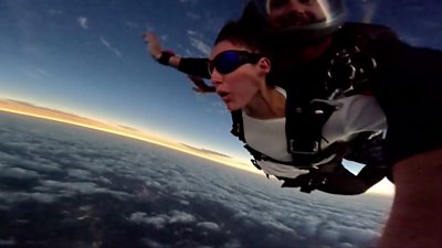 Woman on tandem skydive