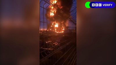 An oil depot on fire in Russia