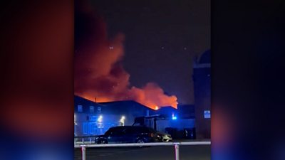 Industrial building on fire