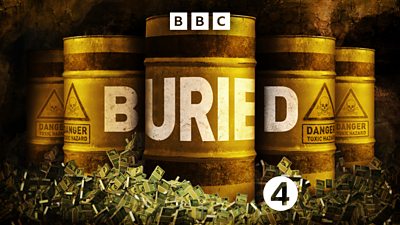 Key Art for buried, featuring text for the title written across five toxic waste barrels. 
