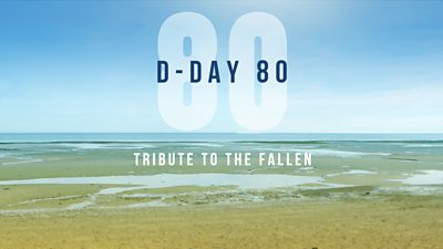 D-Day 80 Tribute to The Fallen is written in large block capitals above an image of a beach